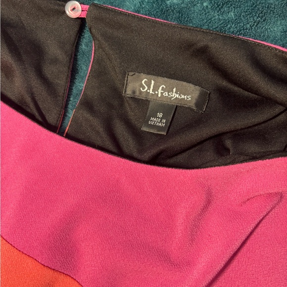 S.L. Fashions Colorblock Dress Size 18 Pink Coral Black Batwing Cocktail Dress - Picture 6 of 7